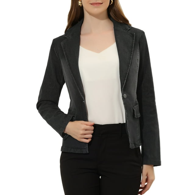 INSPIRE CHIC Veste en Denim Délavé pour Femme à Revers Cranté, Boutonnée, Manches Longues, m Noir