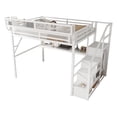 thumbnail image 6 of Mirightone Queen Size Loft Bed with Desk, RGB Light, and Bedside Shelf, Metal Queen Size Loft Bed with Stairs and Storage – White, 6 of 9