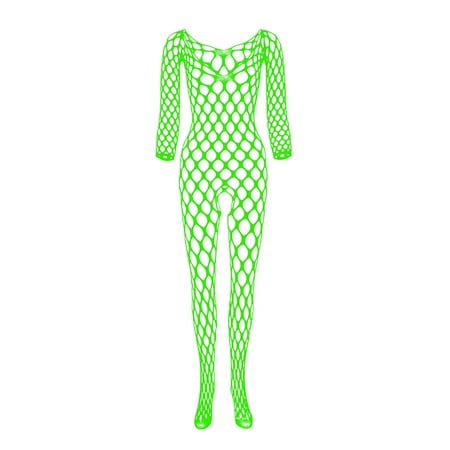 Sexy Lingerie For Women Sexy Breathable Sleeve Big Mesh Hole Through Yarn Solid Color Mesh Stockings Net Clothes Bodysuit