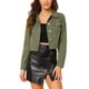 thumbnail image 1 of Chaquetas de mezclilla recortadas para mujer INSPIRE CHIC con bolsillo en el pecho, con ribete de cuadros, chaqueta de mezclilla abotonada 3XL verde oliva, 1 of 7