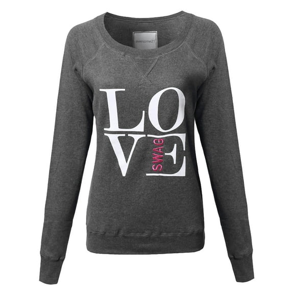 FashionOutfit Women's 'LOVE SWAG' Printed Long Sleeves Crew Neck Fashionable Sweatshirt