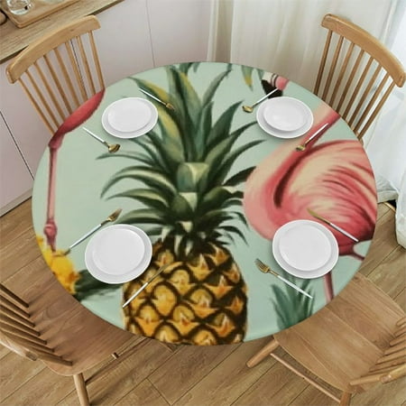 

Sheronv Flamingo Pineapples Birds Round Table Cover Stain Resistant Washable Indoor Outdoor Tablecloth Kitchen Dining Wedding Parties 100% Polyester Table Cloth Outdoor Fitted 42 -46