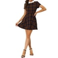 thumbnail image 2 of Allegra K Women's Peter Pan Collar Puff Sleeves Above Knee Plaid Grid Dress, 2 of 5