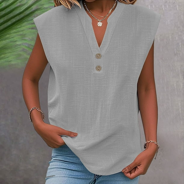 mfyjkho Tops Para Mujer, Camisa De Botones Lisa De Moda Para Mujer, Blusa Holgada Con Cuello Redondo Tops De Gimnasio Para Mujer S