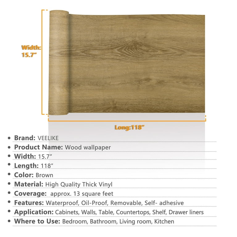 VEELIKE Dark Brown Wood Contact Paper for Cabinets Wood Peel and Stick  Wallpaper Brown Wood Grain Contact Paper Decorative Faux Wood Wall Paper  Self-Adhesive Removable for Table Shelves 15.7''x354'' 