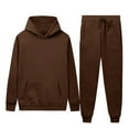 thumbnail image 2 of Juebong Mens 2 Piece Solid Color Sweatsuit Outfits Hoodie Sweatshirt & Elastic Waist Joggers Fleece Sweatpants Set Tracksuit Brown,M, 2 of 5