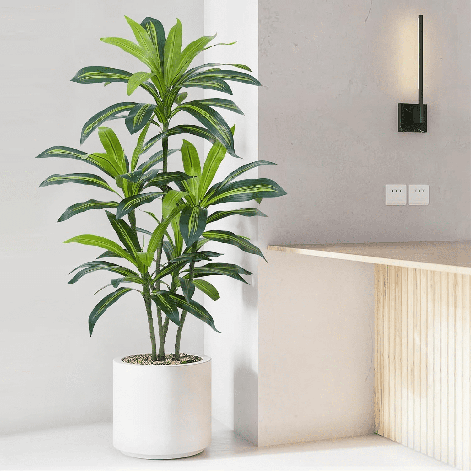 Artificial Plants, 4ft Dracaena Tree In Black Plastic Pot, Faux Plants Indoor Outdoor Decor, Silk Plants For Home Decor Office Porch Patio Perfect Housewarming Gift