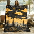 thumbnail image 3 of 1pc Golden Clouds & Stars HD Printed Flannel Blanket - Ultra-Soft & Warm 280GSM Heavyweight All-Season Luxury Bedspread, 3 Sizes (30x40in, 50x60in, 60x80in) for Bed, Sofa, Travel & Camping - Black &, 3 of 10