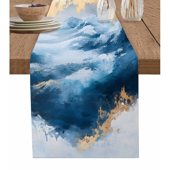 Ldtrchee Blue Yellow Table Runner 36 Inches, Modern Abstract Oil Painting Ombre Bed Runner Dresser Scarves Tabletop for Indoor Outdoor Parties/Ceremony/Banquet, 13"x 36"