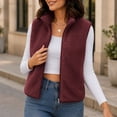 thumbnail image 7 of Karight Women's Fleece Vest Zip Up Stand Collar Sleeveless Lightweight Winter Warm Coat with Double-Sided Sherpa, 7 of 7