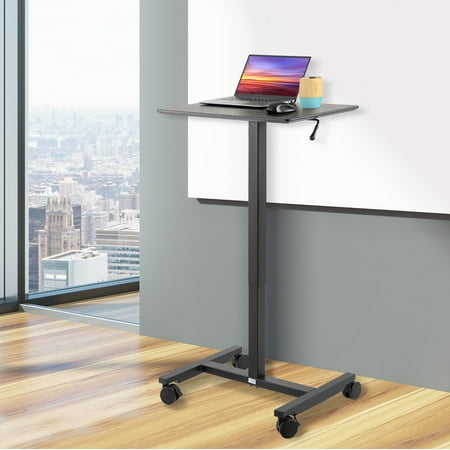 Seville Classics airlift 24.4" Gas-Spring Height Adjustable Sit-Stand Mobile Laptop Computer Desk Cart, 16.9" D x (29.3" to 43.5" H), Black