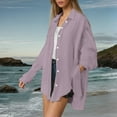 thumbnail image 2 of Women's Casual Oversized Solid Button Down Shirt Long Sleeve Lightweight Blouse Relaxed Fit Top with Pocket, 2 of 2