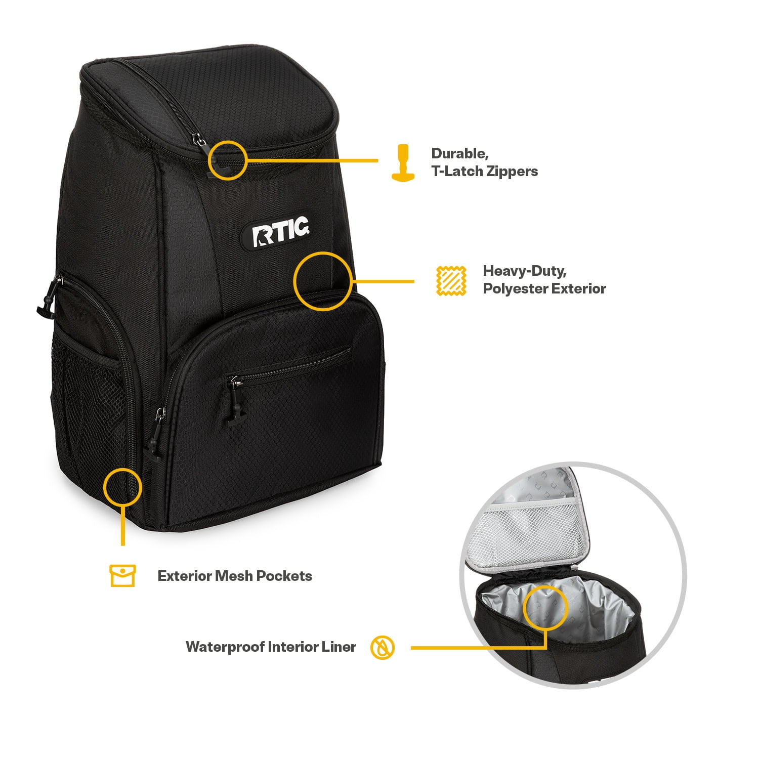 RTIC 15-Can Lightweight Cooler Backpack with Pockets, Black