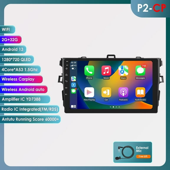 Android 13 Apple Carplay 2 32GB Wifi RDS 9" Touch Screen Car Stereo Radio Head Unit GPS Navigation Player For Toyota Corolla 2007 2008 2009 2010 2011