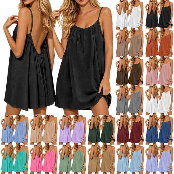 Backless Cami Dress for Women Short Mini Backless Dress Sleeveless Cami Lounge Dress Above Knee House Dress