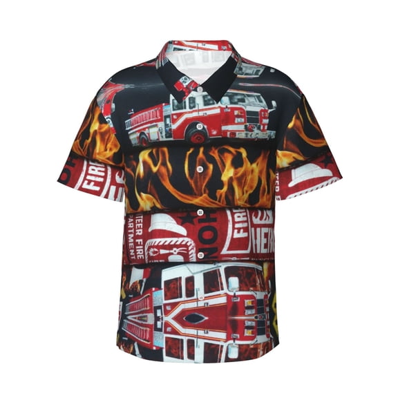 Fire Fighter Hero Hawaiian Shirts For Men, Summer Short-Sleeve Relaxed-Fit Button-Down Shirts Small