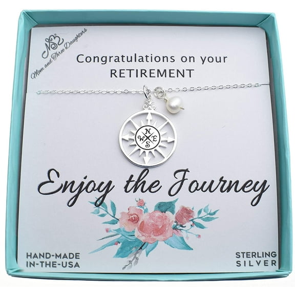 Compass Necklace. Retirement Gift. Happy Retirement. 18 Inch Sterling Silver Cable Chain. Enjoy The Journey