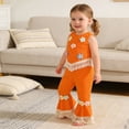 thumbnail image 5 of BRGZLK Toddler Baby Girls Outfit Summer 2026 Cute 3D Crochet Floral Waffle Tassel Tops and Flare Pants Trendy Comfortable Clothes Orange 18-24M, 5 of 8
