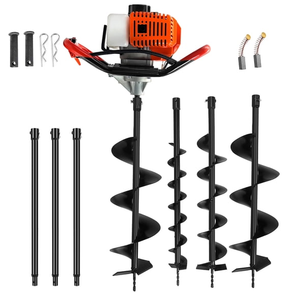 YXSC 7PCS（ 62CC Post Hole Digger   3 Auger Drill Bits 3" 5" & 8"   3 Extension Rods ）2-Stroke Gas Powered Heavy Duty Earth Auger for Farm, Garden, Landscaping, Construction