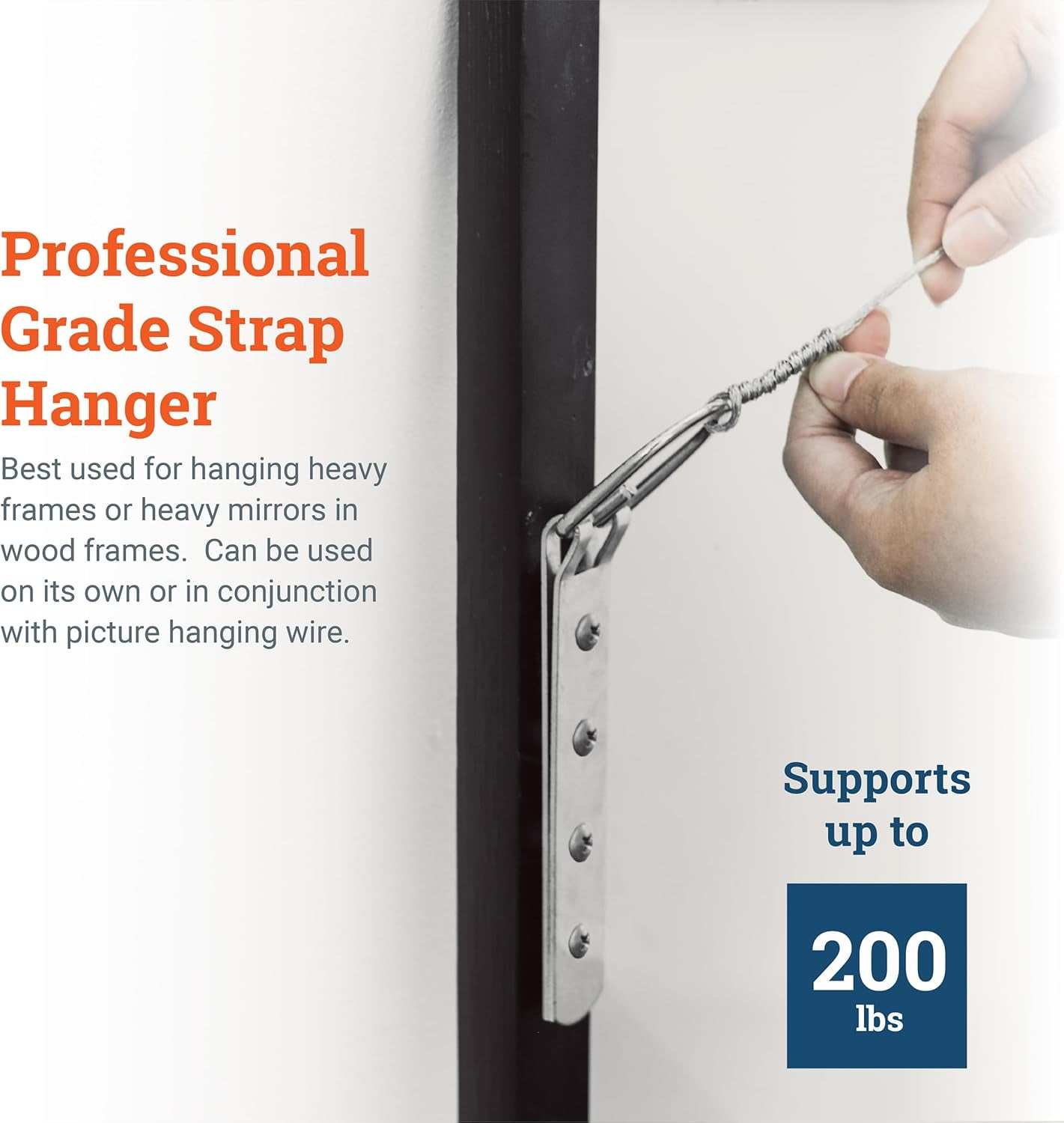 PHS Extra Large Heavy Duty D-Ring Picture Hangers - 2 Pack with Screws - D Hs for Picture Hanging - 200 lb Capacity - 6.5" Steel Strap Hangers for Frames & Mirrors