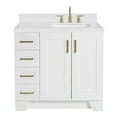 thumbnail image 2 of ARIEL Taylor 36 Inch Right Offset Rectangle Sink Bathroom Vanity With Carrara White Quartz Countertop 1.5 Edge In White, 2 of 7