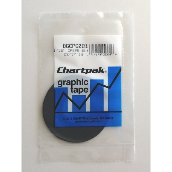Chartpak Graphic Art Tape, Black Crepe Finish, 1/16" x 648" (BGCP6201) - Pack of 5 Rolls