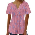 thumbnail image 2 of Plus Size Tops for Women 3/4 Sleeves Round Neck Casual Printed T Shirts Pink XXXL, 2 of 3