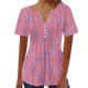 thumbnail image 1 of Tops de Algodón para las Mujeres Impreso en V-Cuello Botón Arriba Manga Corta Superior, Imitación Algodón Casual Blusa, 1 of 3