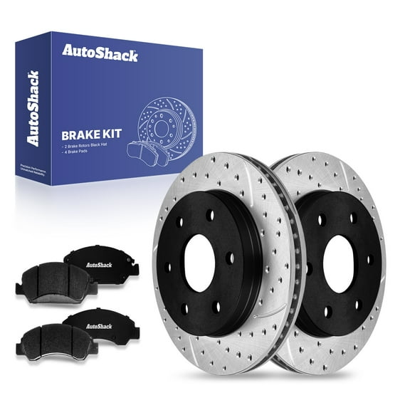 AutoShack 12.01" (305 mm) Front Vented Drilled & Slotted Brake Rotors E-Coated   Premium Ceramic Brake Pads | Replacement for 2007 GMC Sierra 1500 Classic | 6-PC Brake Kit | ShadowGuard