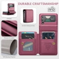 thumbnail image 3 of Allytech Business Wallet Case for Samsung Galaxy Z Flip3 with Credit Card Holder, [RFID Blocking] [Camera Screen Protection] PU Leather Magnetic Clasp Kickstand Shockproof Protective Case - Winered, 3 of 7