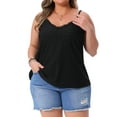 thumbnail image 1 of FAB CURVES Camiseta sin mangas de mujer de talla grande con escote en V, tirantes de espagueti, de verano, casual, color negro, talla 3X, 1 of 6