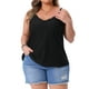 thumbnail image 1 of FAB CURVES Camiseta sin mangas de talla grande para mujer, con escote en V, tirantes de espagueti, de jersey con ojales, casual de verano, 4X, negra, 1 of 6