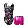 thumbnail image 2 of TTAO Girls Metallic Gymnastics Leotard Sleeveless Unitard with Shorts 2 Piece Dance Sports Outfits Starry Black 6, 2 of 7