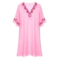 thumbnail image 4 of LINGLANG Women's Satin Short Sleeve Nightgown Ice Silk Loose Fit Midi Sleep Shirt Lace Trim Solid Color Sleepwear Loungewear Pajama Dress, 4 of 4