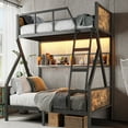 thumbnail image 2 of YIYADO Twin over Full Bunk Bed, Metal Bunk Bed with Storage Shelves and Lights, Space-saving & Noise-free Design, Woodgrain, 2 of 6