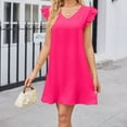thumbnail image 2 of Wycnly Dresses for Women Casual Ruffle Sleeve Lightweight Swing Tunic Tshirt Dresses V-Neck Short Sleeve Solid Summer Mini Formal Dress Hot Pink s, 2 of 7