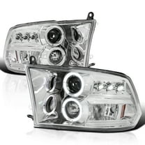 Spec-D Tuning Twin Halo Chrome Housing Clear Lens Projector Headlights Compatible with 2009-18 Dodge RAM 1500/2500/3500, 2019-24 Dodge RAM 1500, Left   Right Pair Headlamps Assembly