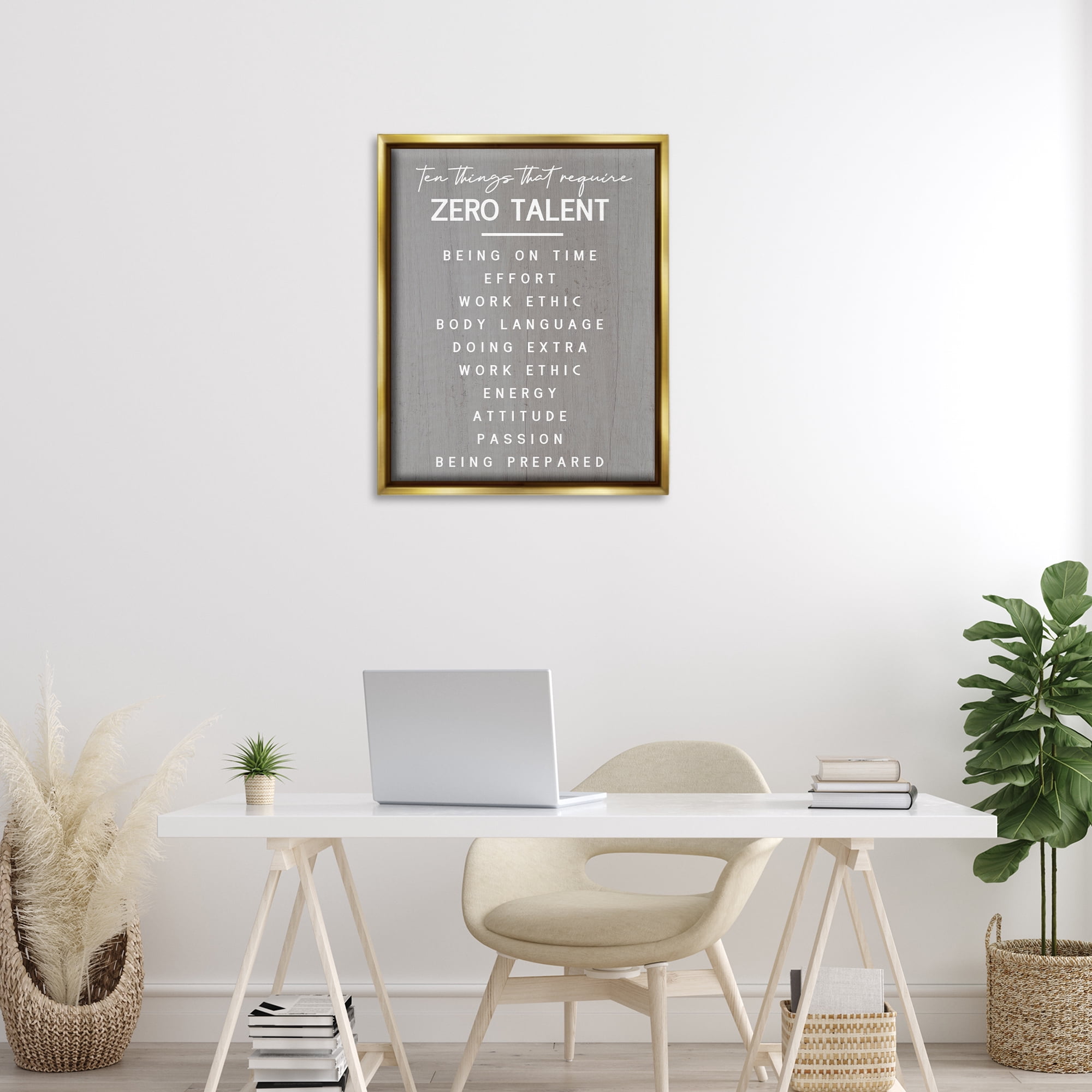 Stupell Industries Motivational Zero Talent Text & Numbers Painting Gold Floater Framed Canvas Art Print Wall Art, 25 x 31