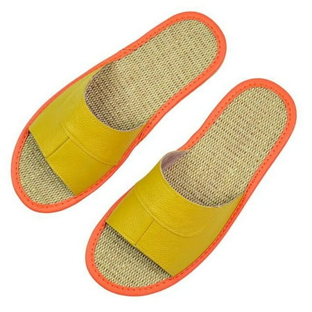 

CoCopeanut Summer Slippers Men Big Sizes Home Linen Slippers Indoor Cow Leather House for Floor Slippers Women Non-slip Luxury Flat Shoes