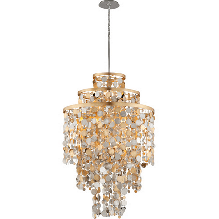 

Gold and Silver Leaf Tone Finish Pendants 50 Long Hand-Crafted Iron and Stainless Steel Candelabra E12 11 Light Fixture