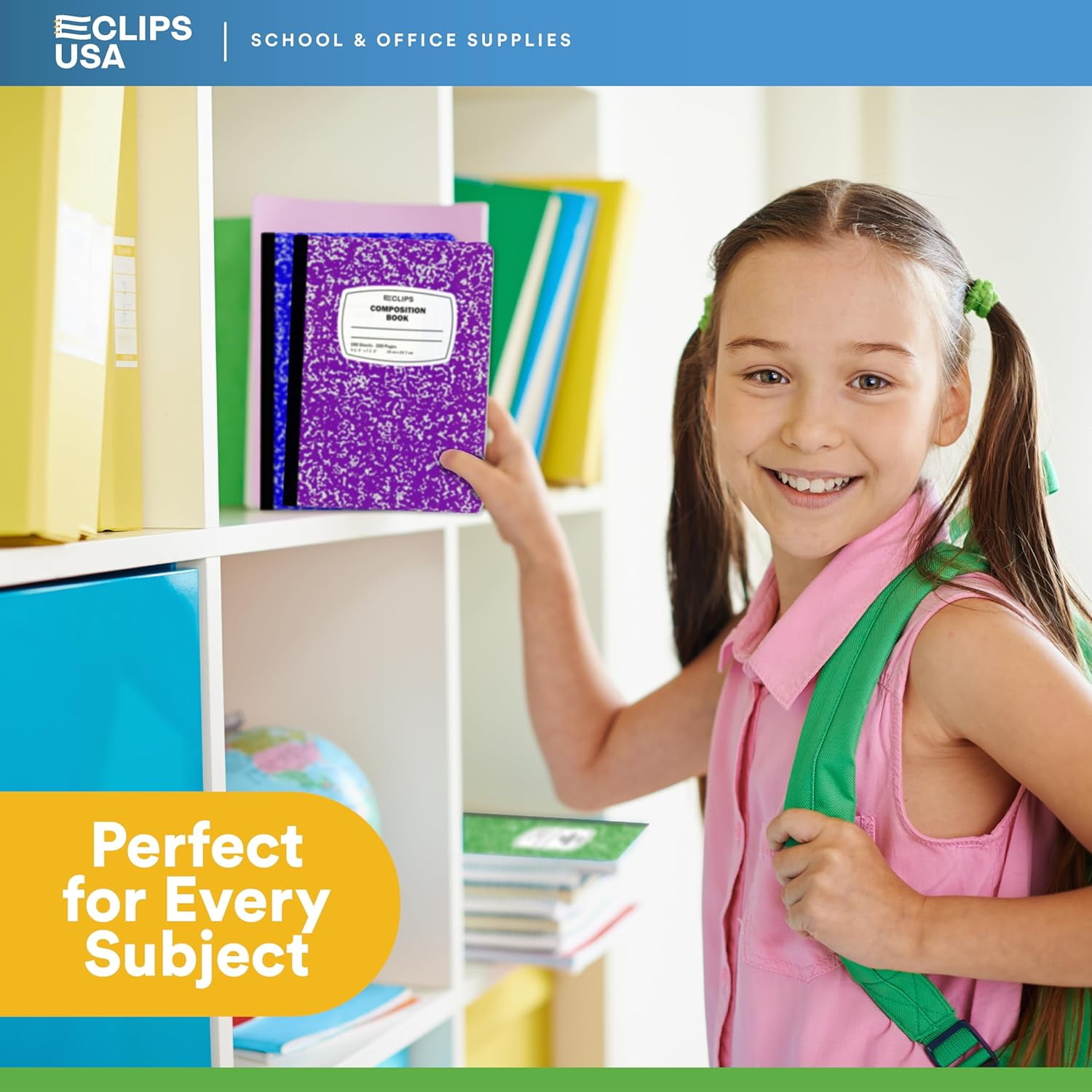 E-Clips USA 100-Sheet Wide-Ruled Hard Cover Composition Notebooks, Green, 48-Pack Bulk