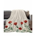 thumbnail image 2 of Flannel Fleece Throw Blanket Spring Red Rose Flower on Vintage Linen Lightweight Soft Plush Blankets,Watercolor Pastoral Floral Cozy Warm Throw Blanket for Couch Sofa Bed Car Office 40x50in, 2 of 9
