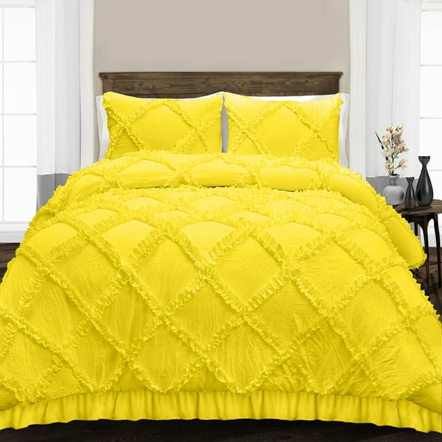 Super King Plus Comforter Diamond Ruffle Yellow Luxurious Collection Microfiber Fill Duvet