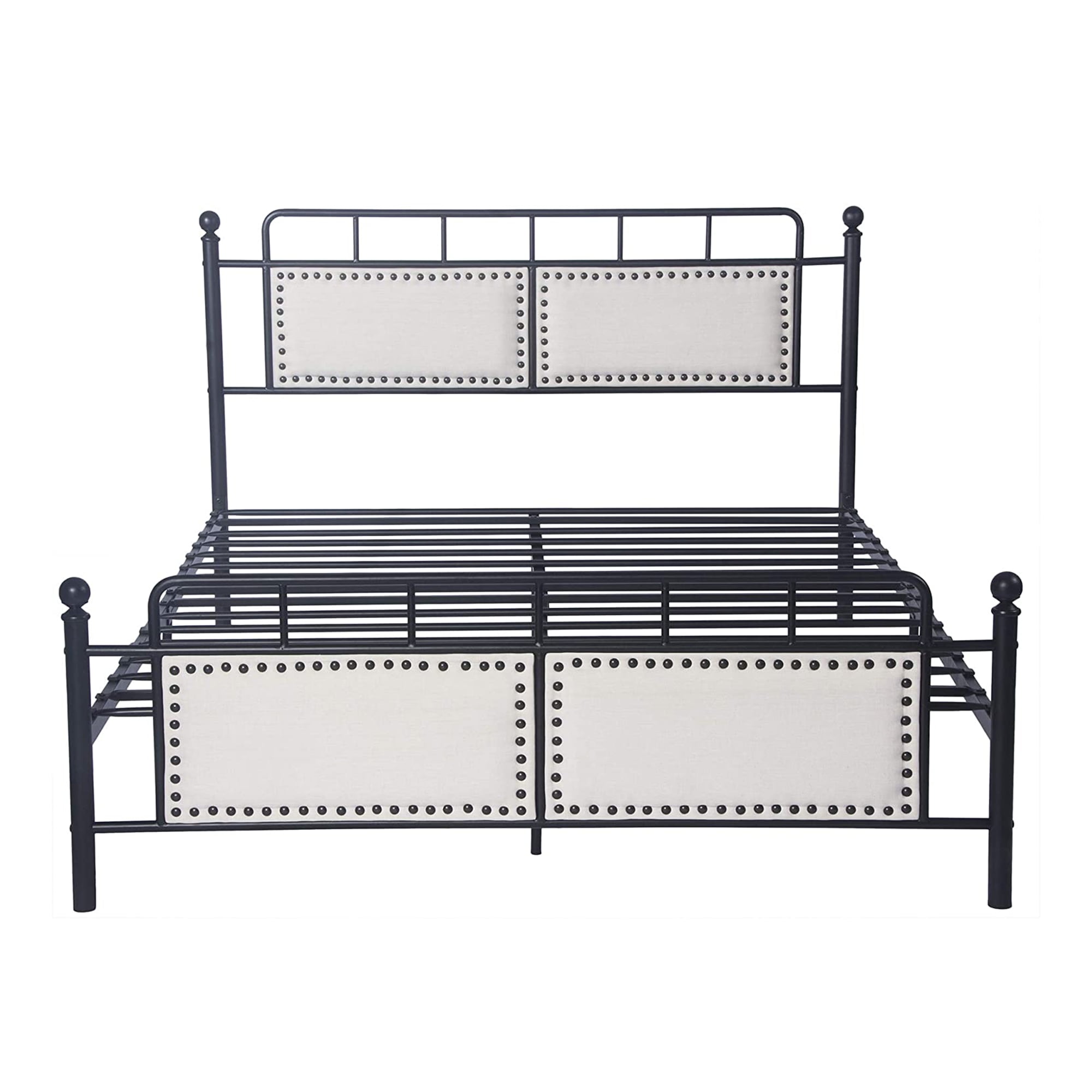 KARMAS PRODUCT Metal Queen Bed Frame with Upholstered Headboard Heavy