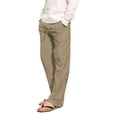thumbnail image 2 of Zimjoy Men's Cotton Linen Pants Oversized Loose Straight Leg Pants Textured Drawstring Summer Beach Trousers with Large Pockets,Khaki L, 2 of 6