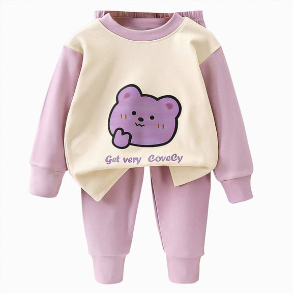 TOWED22 Toddler Baby Boy Clothes 2PCS Fall Winter Long Sleeve Sweatshirt with Pants Set Toddler Cute Print Outfits Size:1-2 Y,Color:Purple