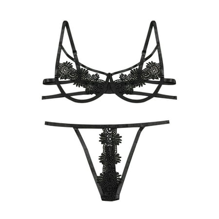 

KEJIG High Quality Women Fashion Red Lace Sexy Lingerie Hollow Out Underwear Three Point Set