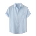 thumbnail image 2 of Spring Tops for Women Mens Tops Men's Lapel Pocket Button Solid Cotton Linen Short Sleeve Shirt, 2 of 9