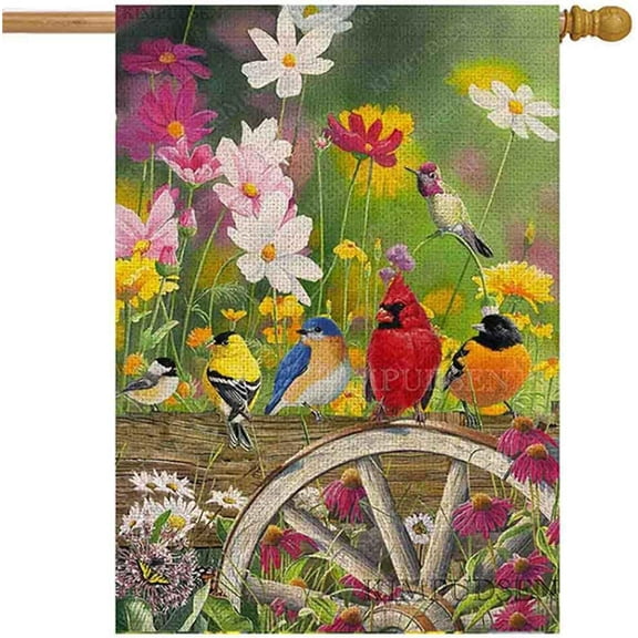 Hummingbirds House Flag 28 x 40 Double Sided, Spring Summer Flower Birds Decorative Garden Flags for Anniversary Yard Outside Seasonal Decoration