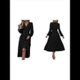 thumbnail image 3 of Vestidos Largos Bohemios de Otoño para Mujer, con Cuello en V, Lunares, Cintura Alta, Corte A y Volantes, para Vacaciones. Negro L, 3 of 7